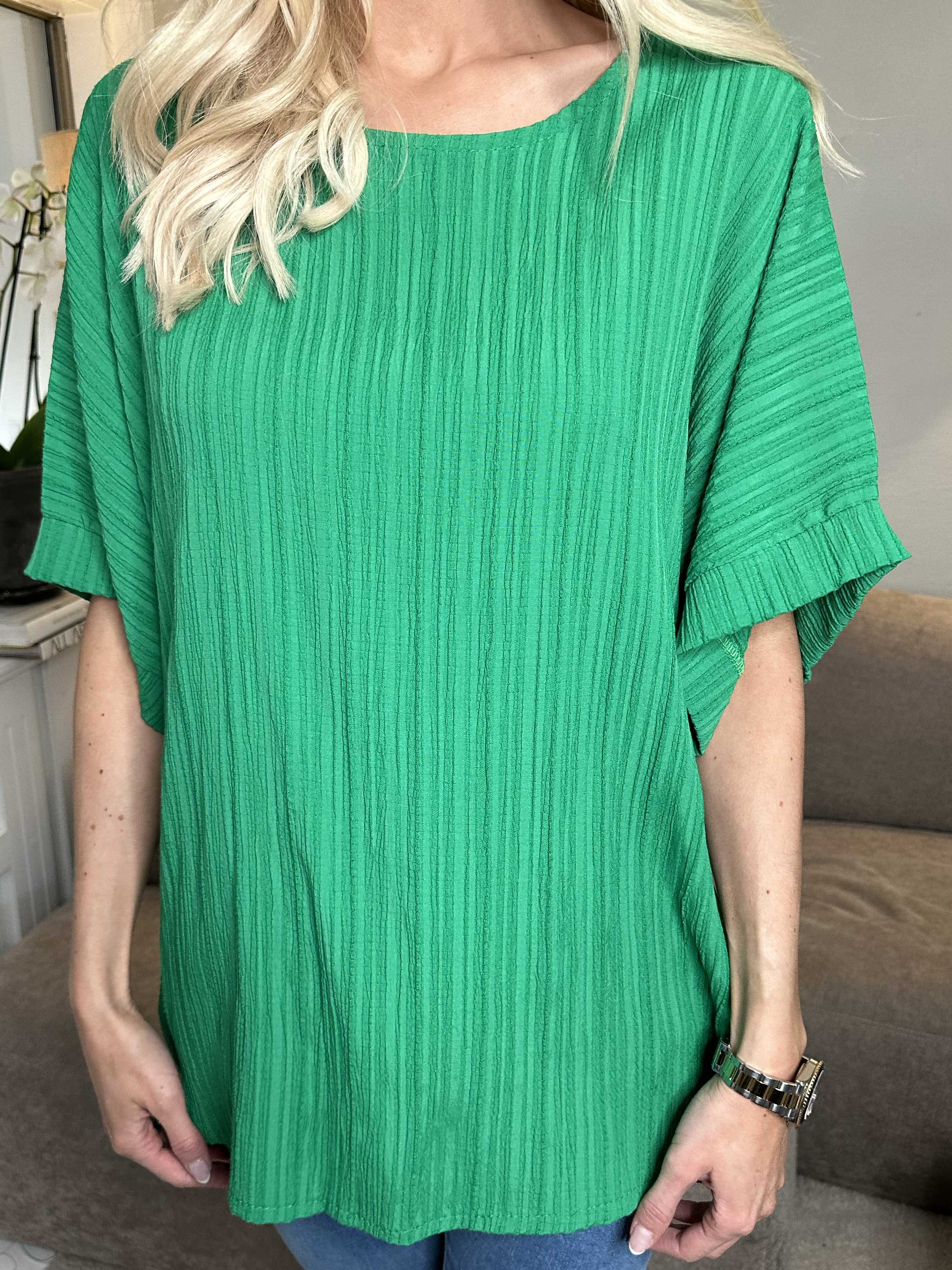 Cindy - Ensfarvet bluse i crepet look